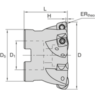 High feed-rate shell-type milling cutter 42mm for 4 XCN..12 milling inserts